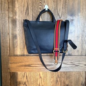 Mark & Graham NEW NAVY Leather Crossbody with Multicolor Striped Strap